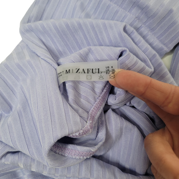 NWT Zaful Deep V Ribbed Swimsuit Sexy One Piece Lilac Pastel Medium Open Back - Picture 9 of 10